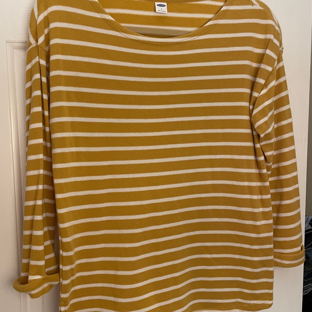 Old Navy Yellow and White Striped Long Sleeve Tee